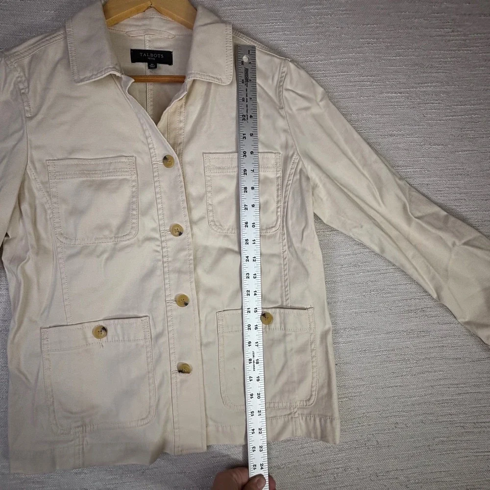 Talbots Petite Ivory Cotton Tencel Utility Field Jacket Cream Size MP Medium
